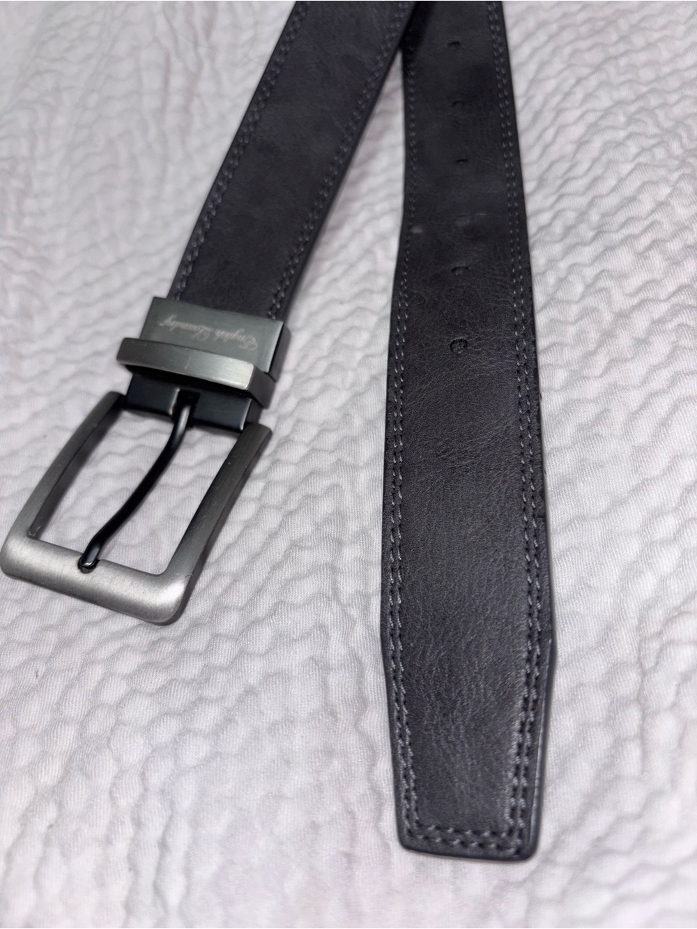 English Laundry Gray/Black Leather Reversible Belt Brushed Metal-Large 38-40
